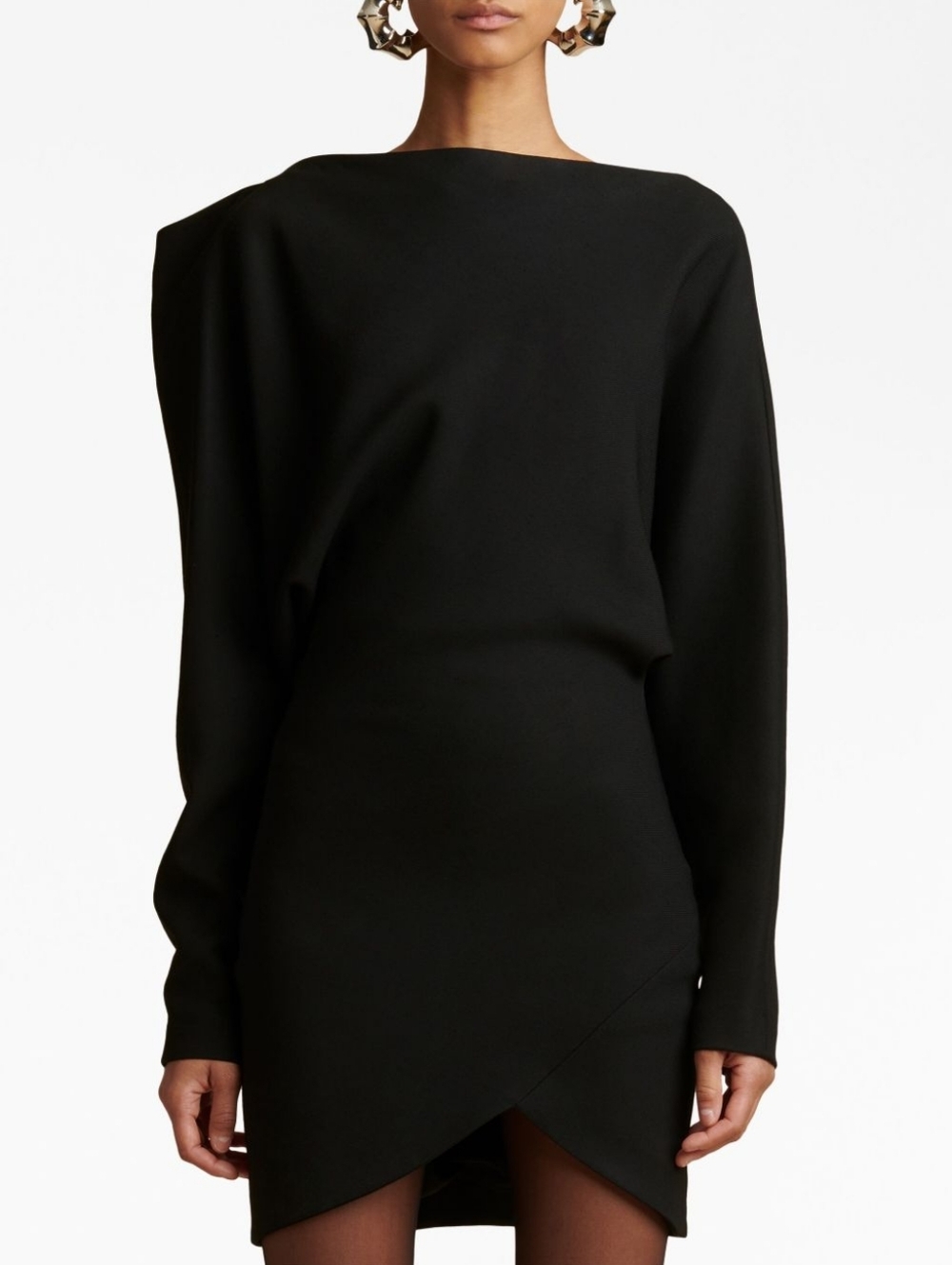 KHAITE Juniper Draped Neckline Long Sleeve Mini Dress Black US 4 Org $1,480